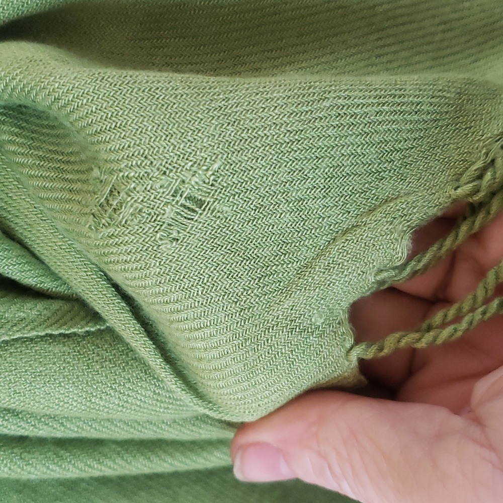 Green Pashmina Scarf Wrap -- Avocado Lime Fringe Shawl OS - Picture 4 of 4
